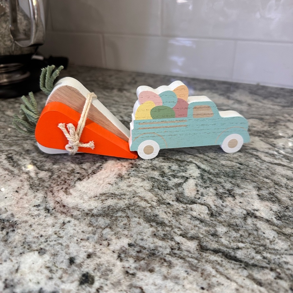 Wooden Toy Truck with Carrot and Balloons
